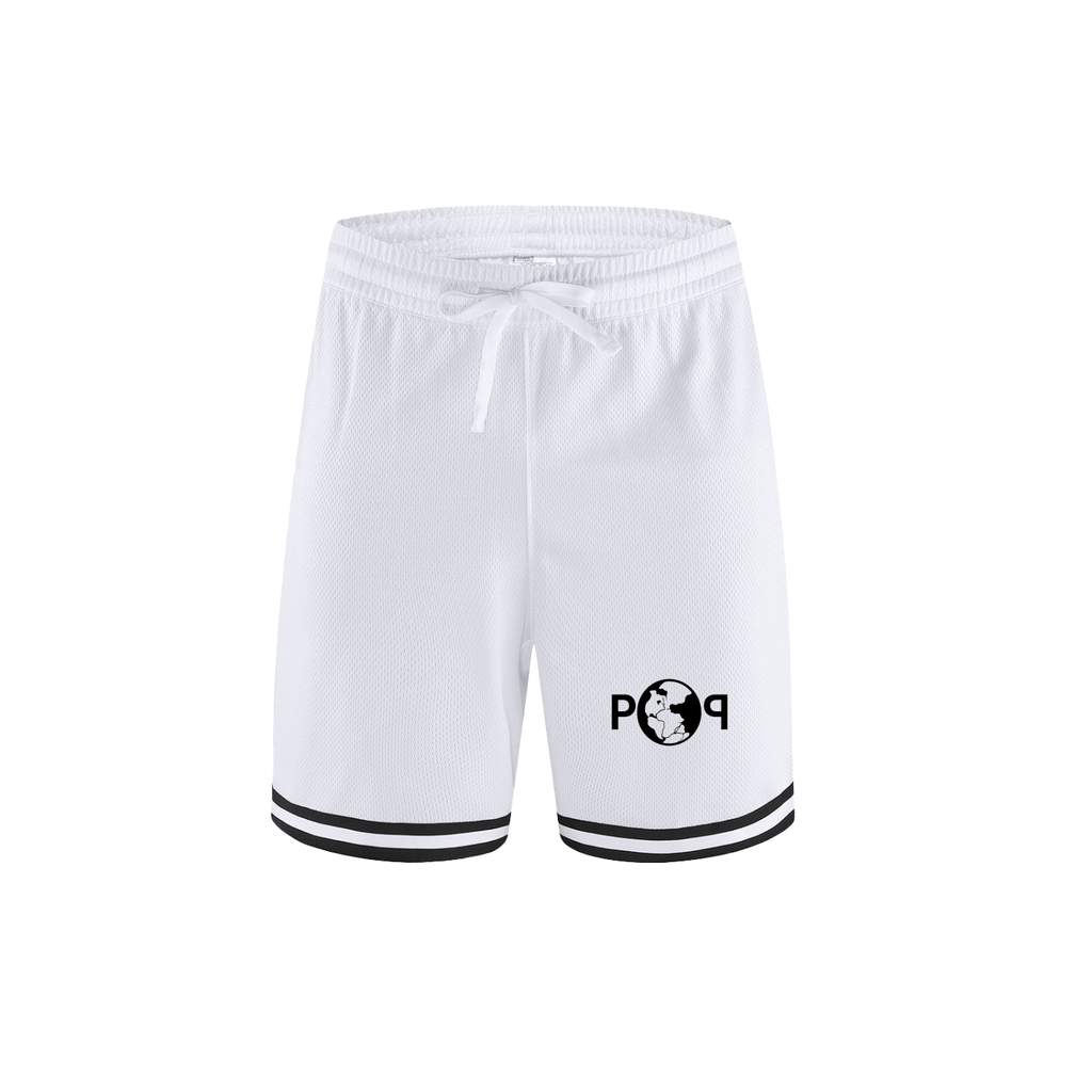 White Paleo Planet Classic Stripe Trim Basketball Shorts