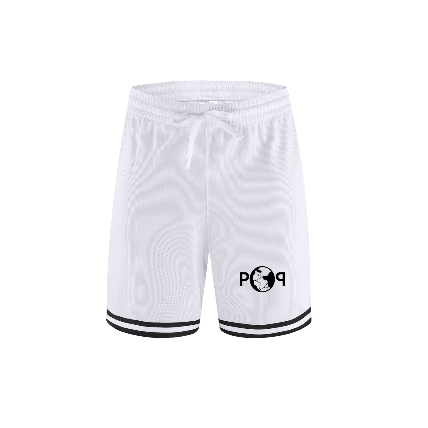 White Paleo Planet Classic Stripe Trim Basketball Shorts